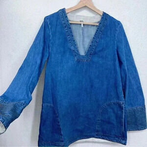 Free People Blue Denim Tunic Top